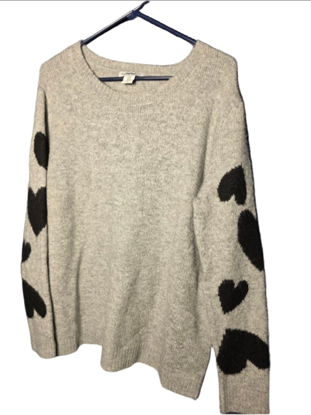 cupcakes & cashmere Cream Crewneck Sweater with Black Heart Sleeves